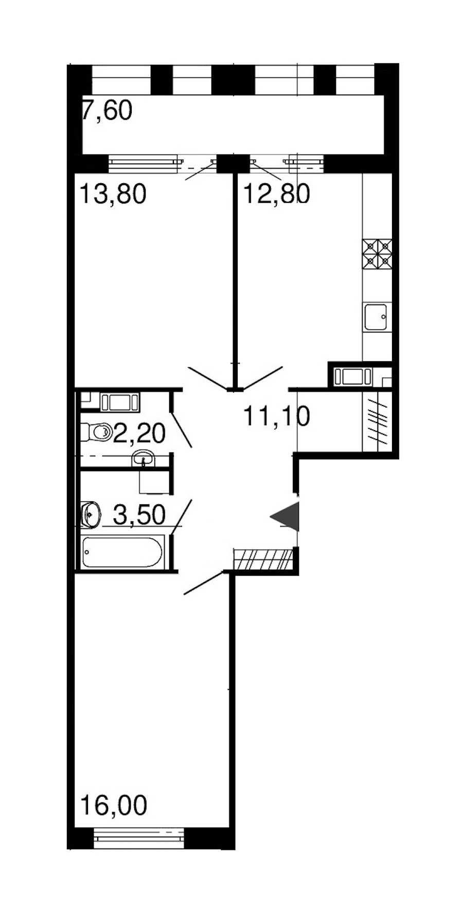 Двухкомнатная квартира в : площадь 59.4 м2 , этаж: 7 – купить в Санкт-Петербурге